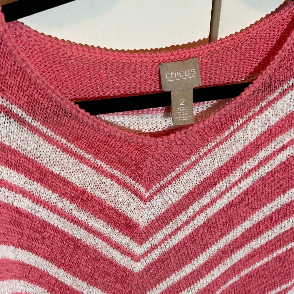 Chico's Pink and White Chevron Sweater - Picture 7 of 8